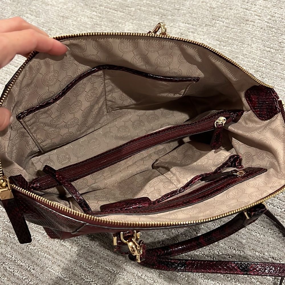 MICHAEL Michael Kors Riley Python-Embossed Satchel Bag in Merlot - Picture 14 of 16